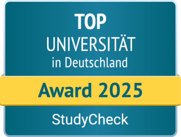 Siegel mit Schriftzug Top Universität in Deutschland Award 2025 StudyCheck