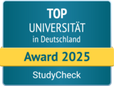 Siegel mit Schriftzug Top Universität in Deutschland Award 2025 StudyCheck